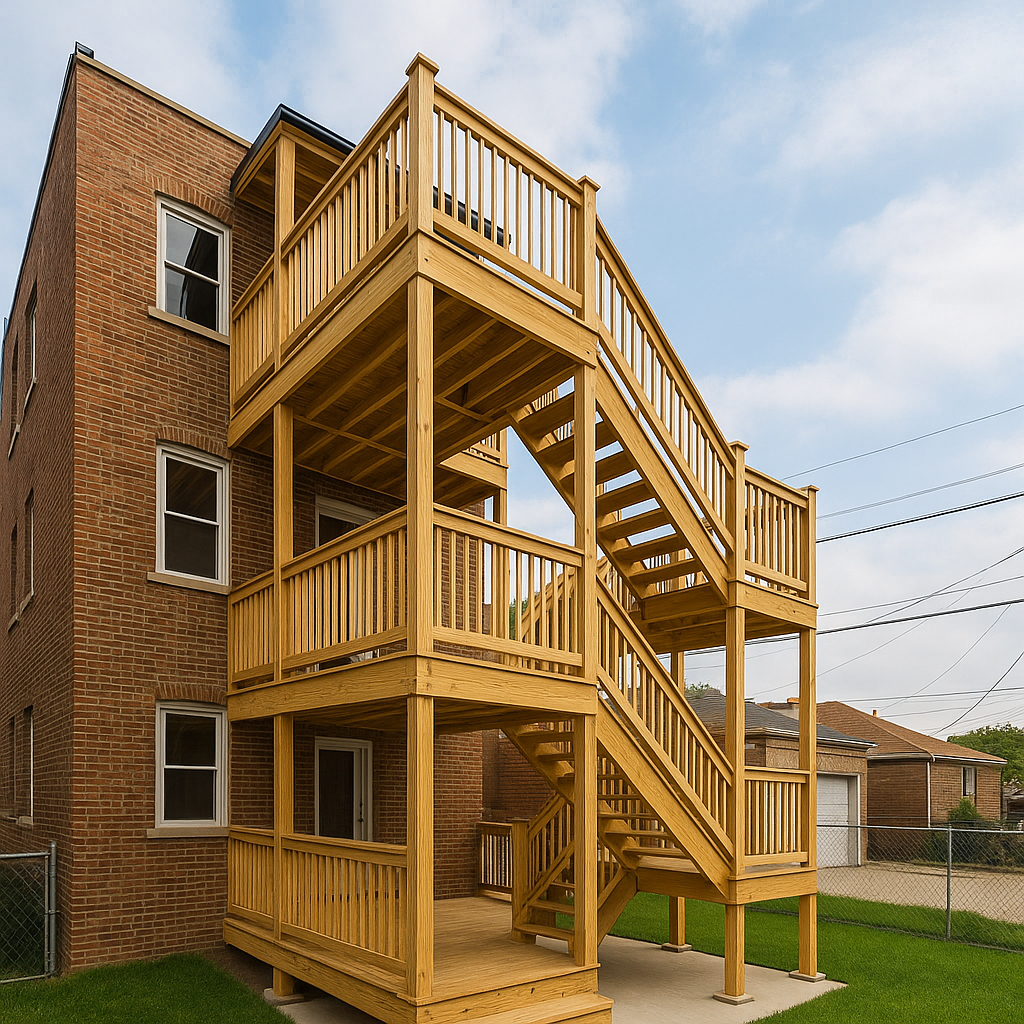 New rear porch — Chicago 2–3 flat style (placeholder)